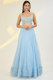 Powder Blue Organza Lehenga with Zari Work for Weddings