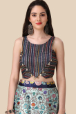 Powder Blue Printed A Line Silk Lehenga 