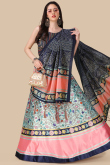 Powder Blue Printed A Line Silk Lehenga 