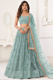 Powder Blue Sequins Embroidered Net Flared Lehenga