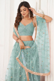 Powder Blue Sequins Embroidered Net Flared Lehenga