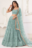 Powder Blue Sequins Embroidered Net Flared Lehenga