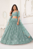Powder Blue Sequins Embroidered Net Flared Lehenga