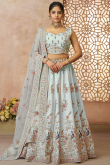 Powder Blue Silk Blend Embroidered Flared Style Lehenga 