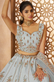 Powder Blue Silk Blend Embroidered Flared Style Lehenga 