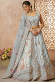 Powder Blue Silk Blend Embroidered Flared Style Lehenga 