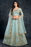 Stone Work Powder Blue Lehenga in Silk for Party 