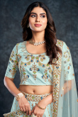 Stone Work Powder Blue Lehenga in Silk for Party 