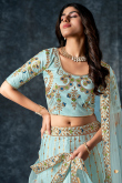 Stone Work Powder Blue Lehenga in Silk for Party 