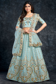 Stone Work Powder Blue Lehenga in Silk for Party 
