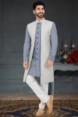 Powder Blue Silk Men's Jacket Style Sherwani
