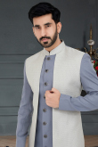 Powder Blue Silk Men's Jacket Style Sherwani