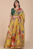 Printed Bangalori Silk Mustard Yellow Lehenga