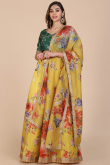 Printed Bangalori Silk Mustard Yellow Lehenga
