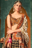 Printed Brown Silk Lehenga