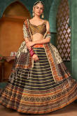 Printed Brown Silk Lehenga