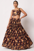Printed Burgundy Maroon Silk A Line Lehenga