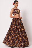 Printed Burgundy Maroon Silk A Line Lehenga
