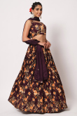 Printed Burgundy Maroon Silk A Line Lehenga