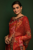 Saree in Chiffon Red with Printed for Wedding 