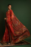 Saree in Chiffon Red with Printed for Wedding 