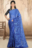 Printed Brasso Saree In Blue Color
