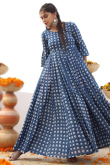 Blue Frock Style Casual Wear Kurti in Cotton