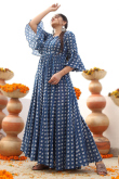 Blue Frock Style Casual Wear Kurti in Cotton