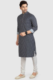 Printed Cotton Dark Black Men Kurta Pajama