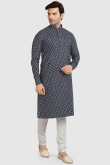 Printed Cotton Dark Black Men Kurta Pajama