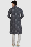 Printed Cotton Dark Black Men Kurta Pajama