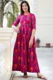 Printed Cotton Kurti In Magenta Colour