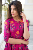 Printed Cotton Kurti In Magenta Colour