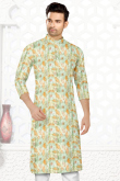 Printed Cotton Mint Green Men Kurta Pajama