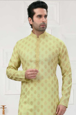 Printed Cotton Pistachio Green Men Kurta Churidar