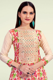 Printed Cream Beige Chanderi Churidar Suit