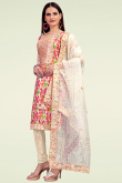 Printed Cream Beige Chanderi Churidar Suit