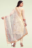 Printed Cream Beige Chanderi Churidar Suit