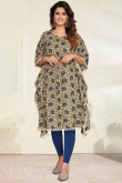Printed Cream Beige Cotton Casual Wear Kaftan Kurti 