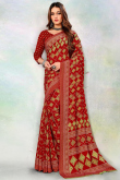 Saree in Crepe Red with Printed for Casual Wear