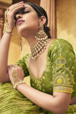 Printed Embroidered Silk Olive Green Lehenga