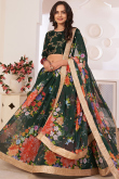 Printed Georgette Bottle Green Lehenga