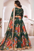 Printed Georgette Bottle Green Lehenga