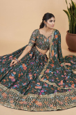 Printed Georgette Dark Green Lehenga