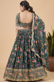 Printed Georgette Dark Green Lehenga