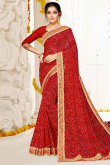 Printed Deep Red Saree in Georgette for Party 