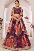 Printed Georgette Plum Purple Lehenga