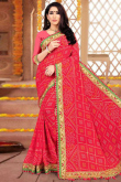 Party Wear Printed Ruby Red Saree in Georgette