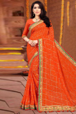 Rust Orange Georgette Woven Saree with Printed