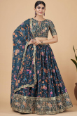 Printed Georgette Teal Blue Lehenga